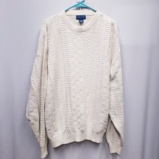 Vintage TOWNCRAFT 100% Cotton Made In USA Ivory Square Knit Sweater Sz XXL