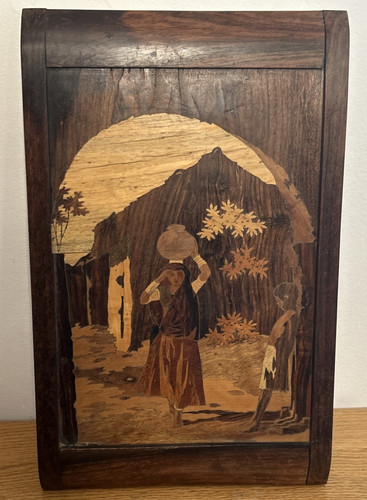 Vintage Marquetry Wood Inlay Picture Table Panel Made in India 16" X 10" Market
