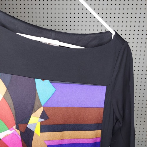 Suzi Chin Maggy Boutique Dress 8 Black Colorful Silk Abstract Art Short Sleeve - Picture 3 of 6