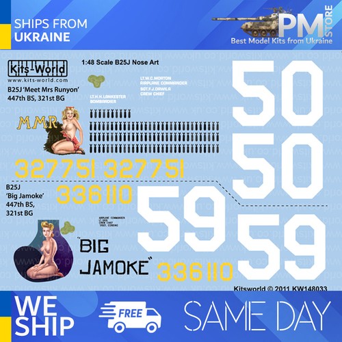 Kit World KW148033 1/48 Decalcomania per B25J Mitchell Corsica 337° BG 447 BS - Foto 1 di 3