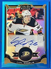 2015-16 O-Pee-Chee Platinum Blue Rainbow Auto Carl Hagelin CH Ducks