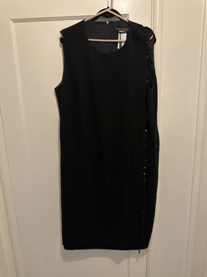 MARINA RINALDI Black Beaded Ducato Dress Size 20W Sheath Flattering Plus NWTs