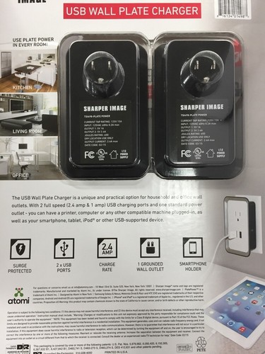 5X 2PK Sharper Image Power Plate USB Wall Charger Two-Pack Grounded Wall Outlet - Picture 7 of 9
