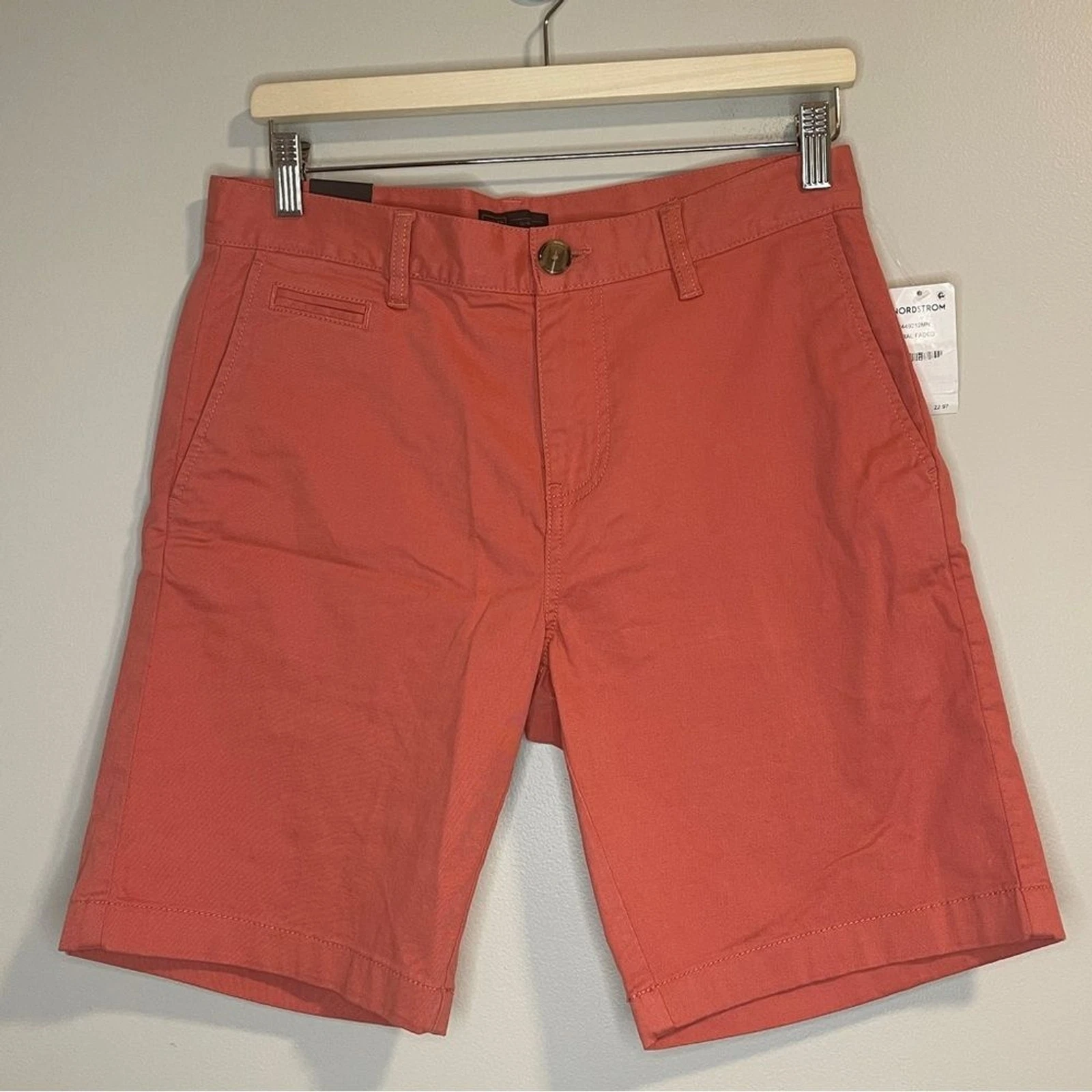 14th & Union Men’s Flat Front Slim Fit Chino Shorts Size 30 Coral Faded