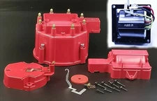 RED HEI Distributor Cap & Coil Cover & Rotor Kit and 65,000 Volt Coil GM CHEVY