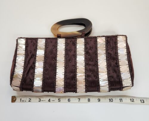 Mad Bags Beaded Mother of Pearl & Natural Horn Handles Purse, Bag Clutch - Picture 12 of 14