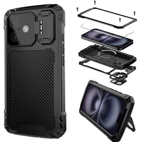 Robuste stoßfeste Metallhülle Displayschutz Glas Ständer für iPhone 14 15 16 - Bild 17 von 25