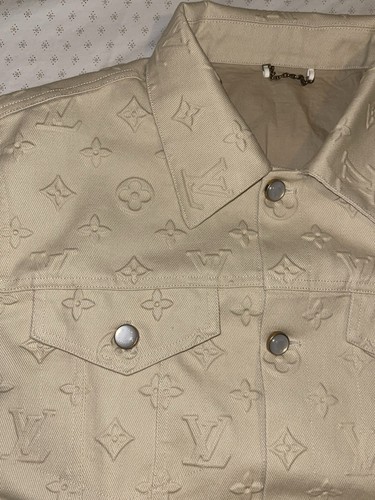 Louis Vuitton Men's Workwear Denim Jacket Monogram Embossed Beige Cotton Size 50 - Picture 5 of 24