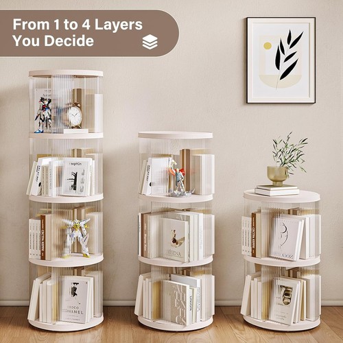 4 Tiers 360 degrees Rotating Floor Standing Plastic Corner Bookshelf Bookcase - Picture 5 of 5
