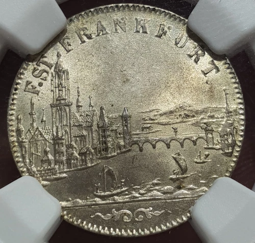 NGC MS 64 Frankfurt 6 Kreuzer 1853 Unc Silver Coin City View Germany Luster