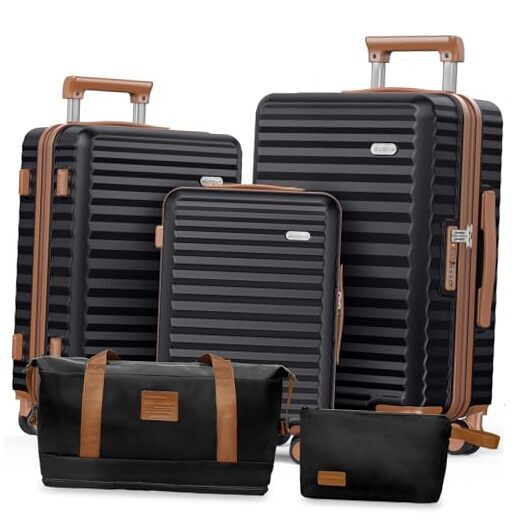 3-Piece Hardside Expandable Luggage Set with Double Spinner Wheels - Black-image
