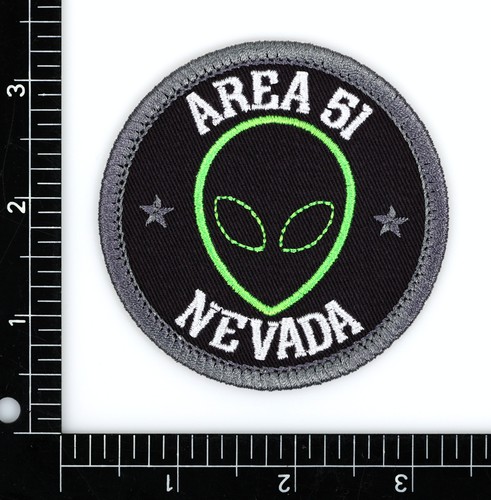 Area 51 Nevada Alien Head Embroidered Patch Black/Dark Gray Iron-On Sew-On Hat - Picture 2 of 2