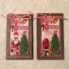 5 WOODEN Handcrafted Christmas Ornaments/Winter Hang Tags/Gift Tags Set#3
