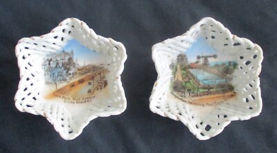 Pair Early 20th Century Souvenir Dishes Steeplechase Pool Luna Park Coney Island
