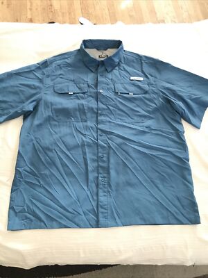 HABIT outdoor Teal Blue 2XL shirt POCKETS mesh Lining Fishing EXCELLENT