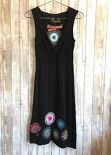Desigual Black V Neck Sleeveless Knit Floral Print Dress M Medium 38 RARE!