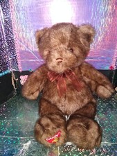   Dakin / Furry Teddy Bear Brown Color w/Satin Brown Ribbon 16" Soft Plush 