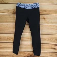 Layer 8 Performance Leggings Quick-Dry Womens Sz M Black Blue Geometric Stretch