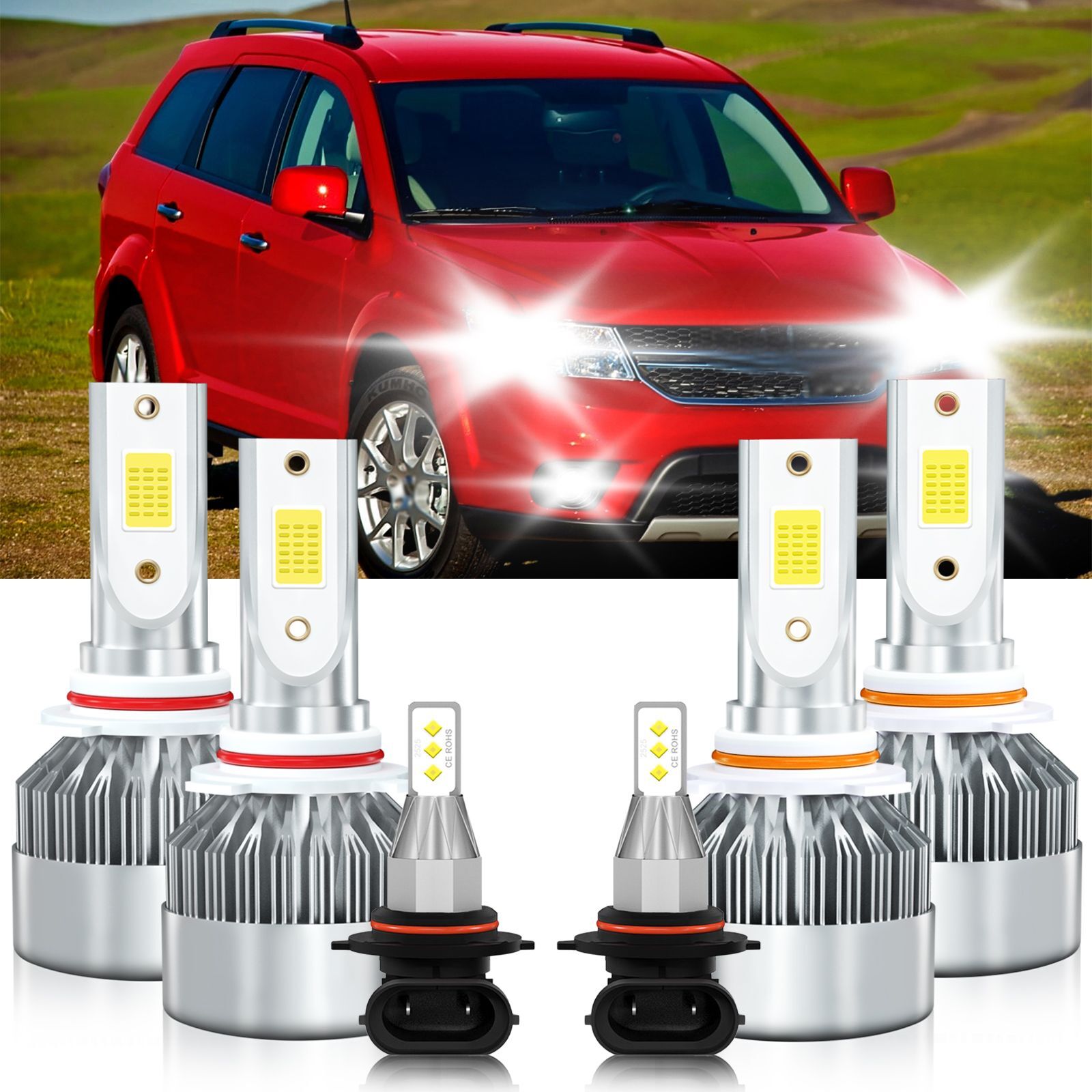 LED Headlight High Low Beam Fog Lights Bulbs 6000K For Dodge Journey 2009-2009