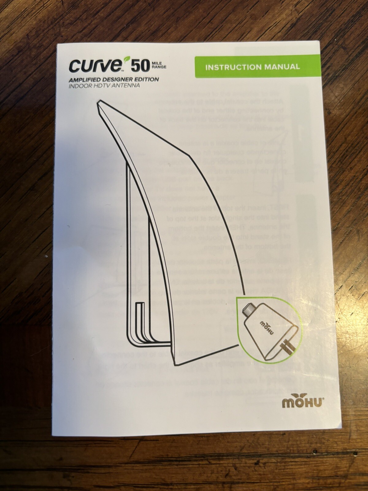NEW! Mohu Curve 50 TV Antenna, Indoor, Amplified, 50 Mile Range, Modern