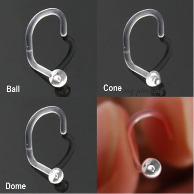 1pc. 18G~Clear Bio-flex Nose Screw Retainer Ball, Dome, Cone Spike