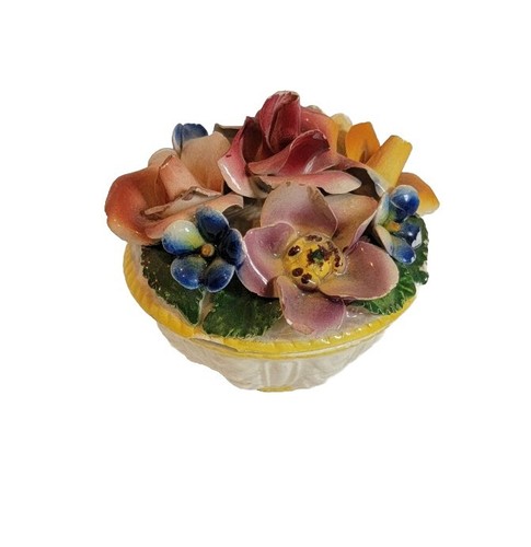 Vintage 50s Capodimonte Italy Porcelain Ceramic Bowl Delicate Floral Lid 3.5in - Picture 2 of 9