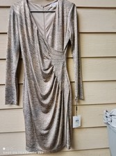 Calvin Klein Gold Metallic Wrap Dress Sz 4.NWT W/ slit Leg Exposure # Winning