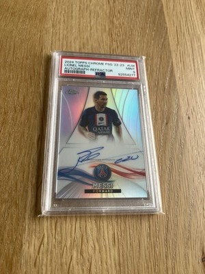 2024 Topps Chrome PSG Lionel Messi Refractor Auto /75 On Card PSA 9 Autograph