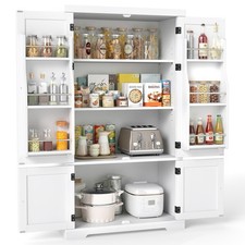 COSTWAY 139-cm High Freestanding Cupboard Pantry Cabinet with 4 Doors