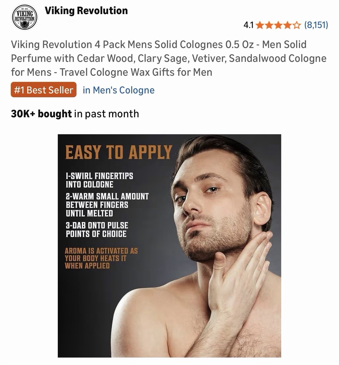 Viking Revolution 4 Pack Mens Solid Colognes Men 0.5 Oz - Men Solid Perfume w...