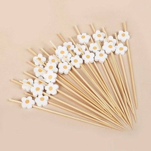 100Pcs Daisy Flower Dessert Forks Bamboo Fruit Forks Wedding Party Supplies - Picture 11 of 11
