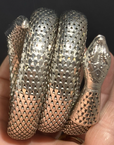 WHITING & DAVIS Signed TRIPLE COIL MESH Silver Tone Bracelet Snake Vintage - Picture 7 of 13