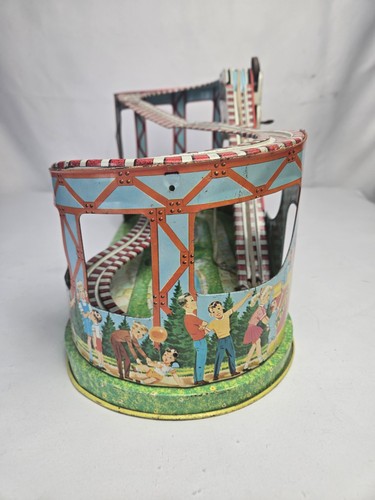 Vintage J. Chein & Co. Blech Litho Achterbahn Aufziehspielzeug, keine Autos, benötigt TLC - Bild 6 von 12