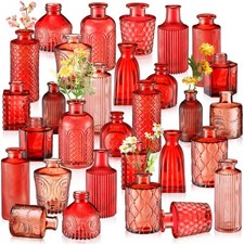 Glass Bud Vases 30 Pcs 3-6 Inches Red Series Bulk Colored Vintage Yaomiao Flower