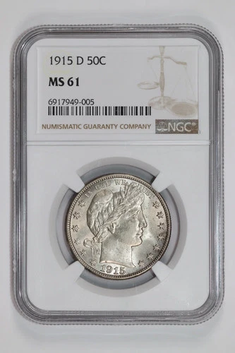 1915-D BARBER HALF DOLLAR NGC MS61
