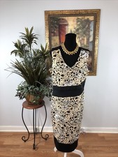 Thalia Sodi Women’s XL Sleeveless Sheath Dress Beige Black Abstract Print Boho