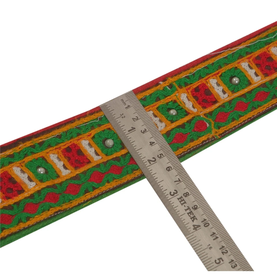 Sanskriti Vintage Sari Border Indian Craft Trim Hand Beaded Sewing 1 Yard Lace Foto 4 de 4