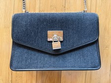 DKNY Dark Blue Denim Shoulder Bag Purse Silve...