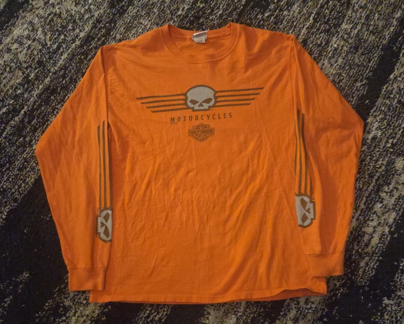 Harley Davidson Route 43 Sheboygan, WI Orange Longsleeve Shirt Size Men's Large