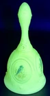 Fenton Custard Blue Bird Bell Hand Painted H. Curry Uranium Glow