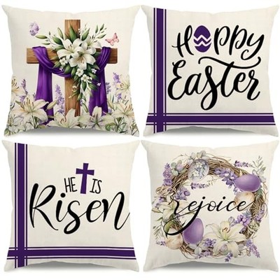 Easter Pillow Covers 18x18 He is Risen Happy Easter Decorations Cross Floral 