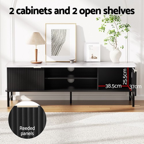 Artiss TV Unit Cabinet 140CM Entertainment Unit Storage Shelves Black - Picture 5 of 6