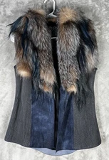 Hoss Couture Vest Genuine Fox and leather blue & black Woman’s Small