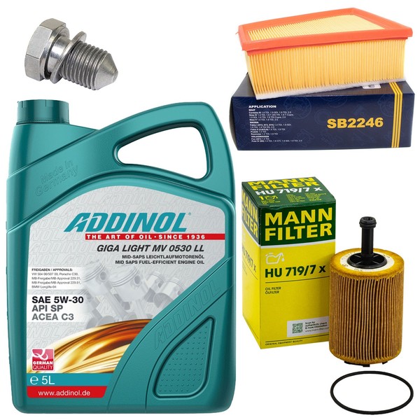 MotoröL Filter Set 5W-30 5 Liter + ÖLablassschraube FüR Seat Skoda VW Polo 1.4-image