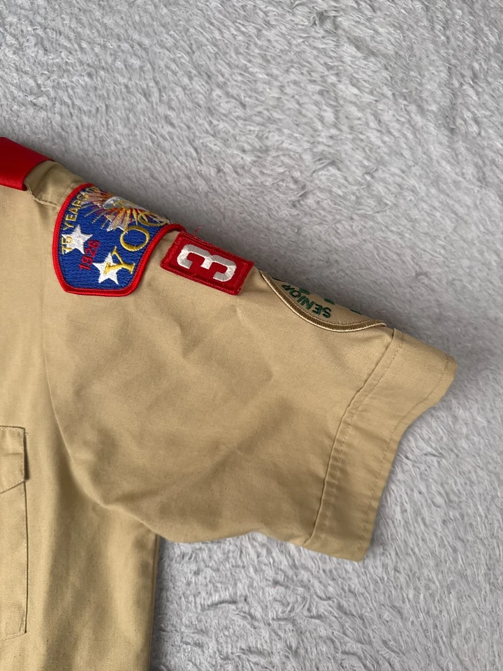 Camisa DE COLECCIÓN Boy Scouts of America Juvenil Grande Beige Manga Corta Campamento Cereza Foto 2 de 4