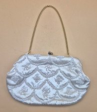 Vintage White Beaded Purse W/Chain - Clasp Evening Bag Made in Japan