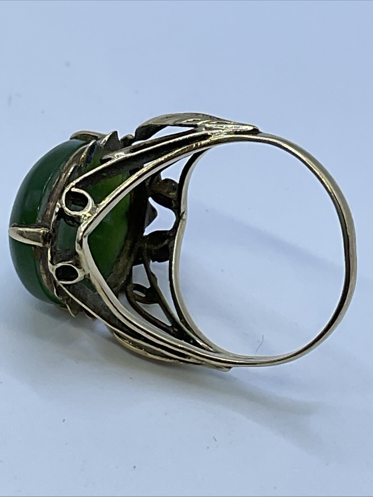 ANTIQUE HANDMADE Solid 12K Yellow Gold Green Jade… - image 12