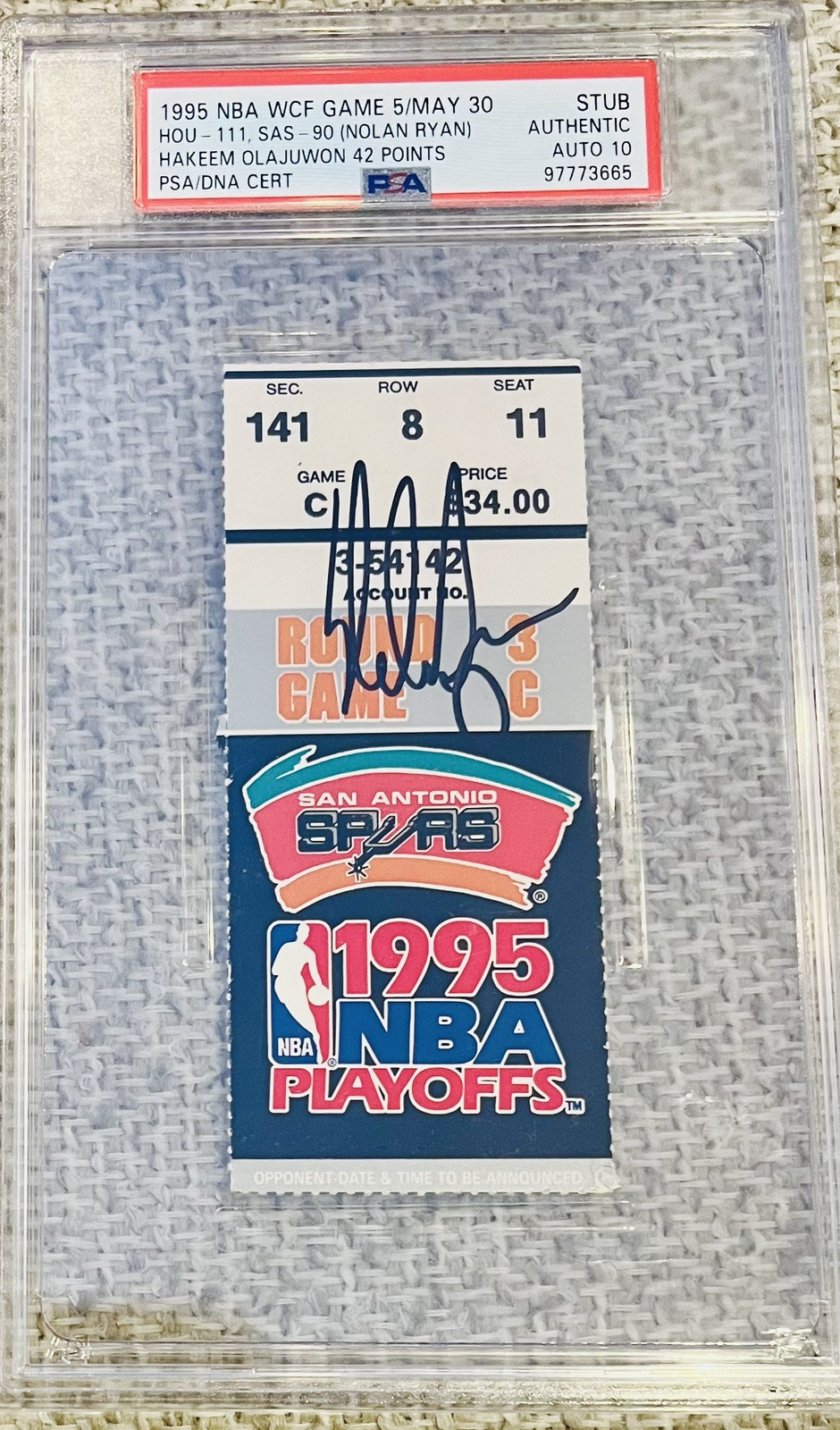Nolan Ryan Signed Spurs Playoff Ticket PSA/DNA GEM MINT 10 Autograph Pop 1