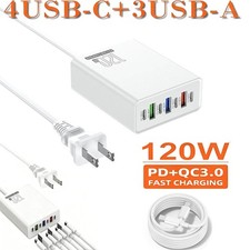 120W 6-Port USB C Fast Wall Charger Block Charging Station for Multiple Devices