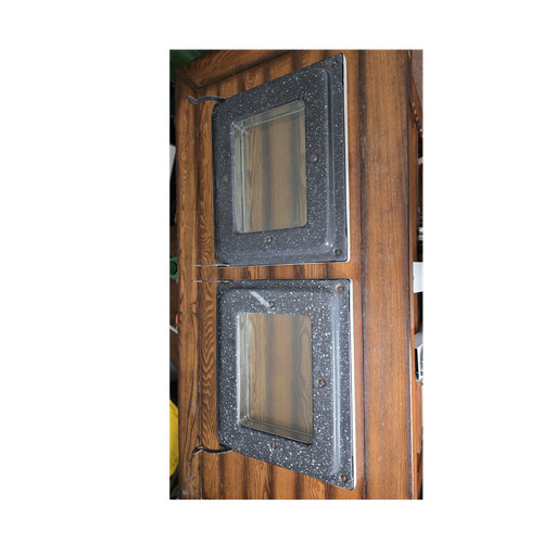 O'Keefe & Merritt set of 2 enamel oven doors white glass panels 19" wide used